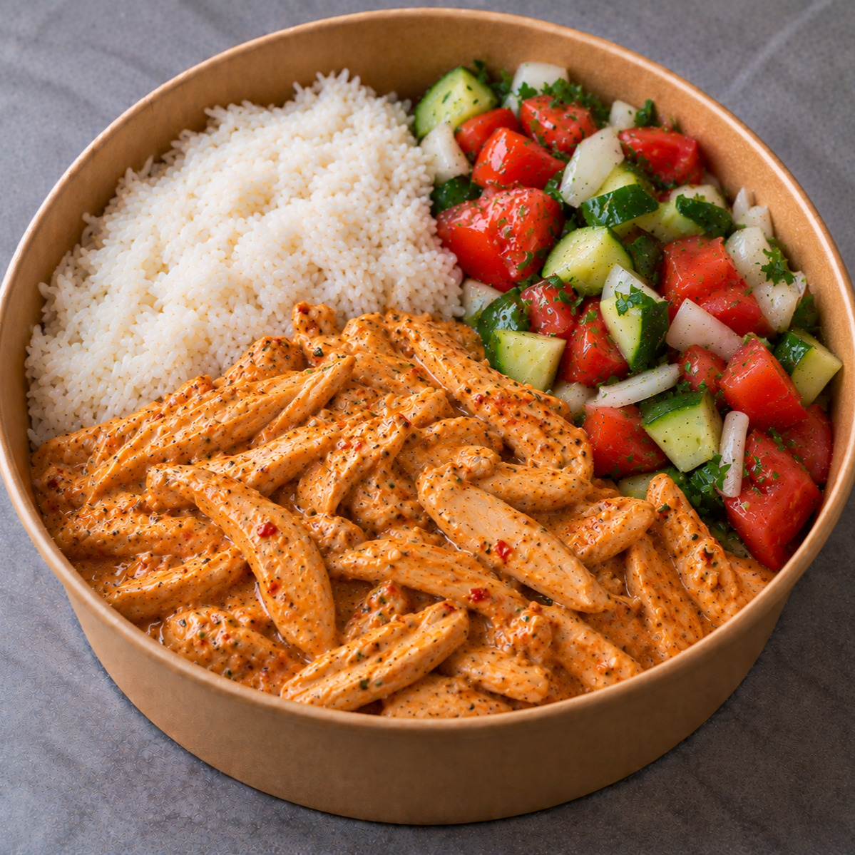 Pilav & Şefin Özel Soslu Tavuğu & Çoban Salata Bowl