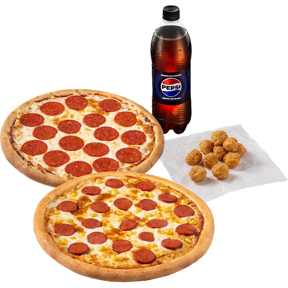 2 Büyük Boy Pizza + 1 (L.) İçecek + 10'lu Çıtır Tavuk