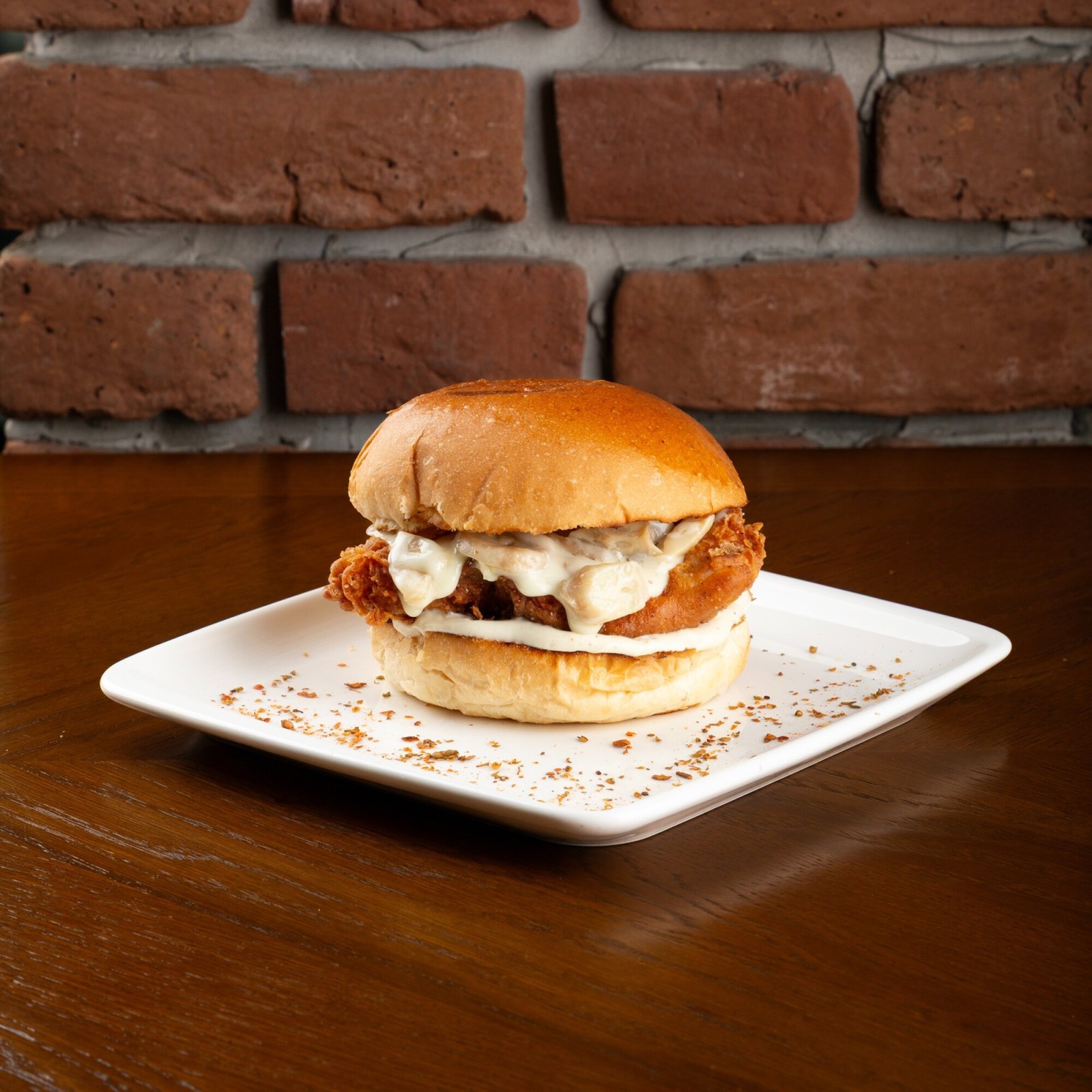 Only Creamy Mushroom Fried Chicken Burger