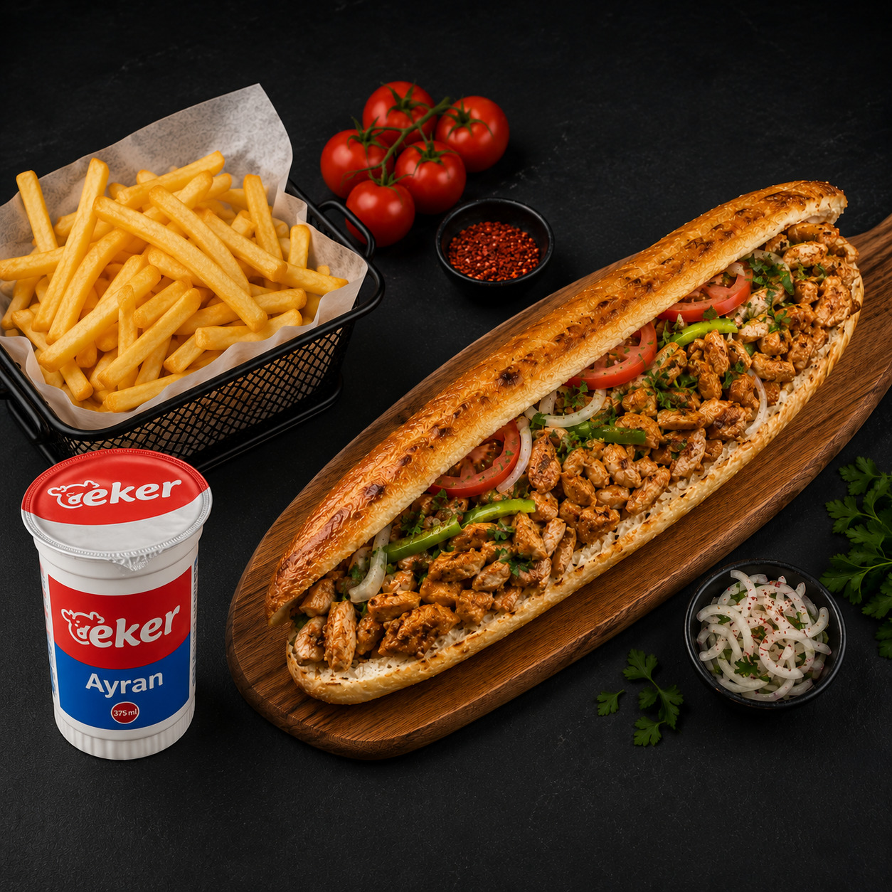 35 CM Boru Pide Arası saç kavurma Tavuk (menü)