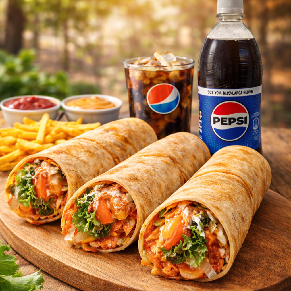 3'lü Soslu Dürüm Menü Patates + 1 Lt Kola