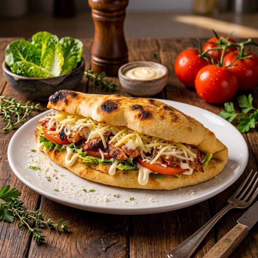 Pide Ekmek Arasına Kaşarlı Tavuk Döner