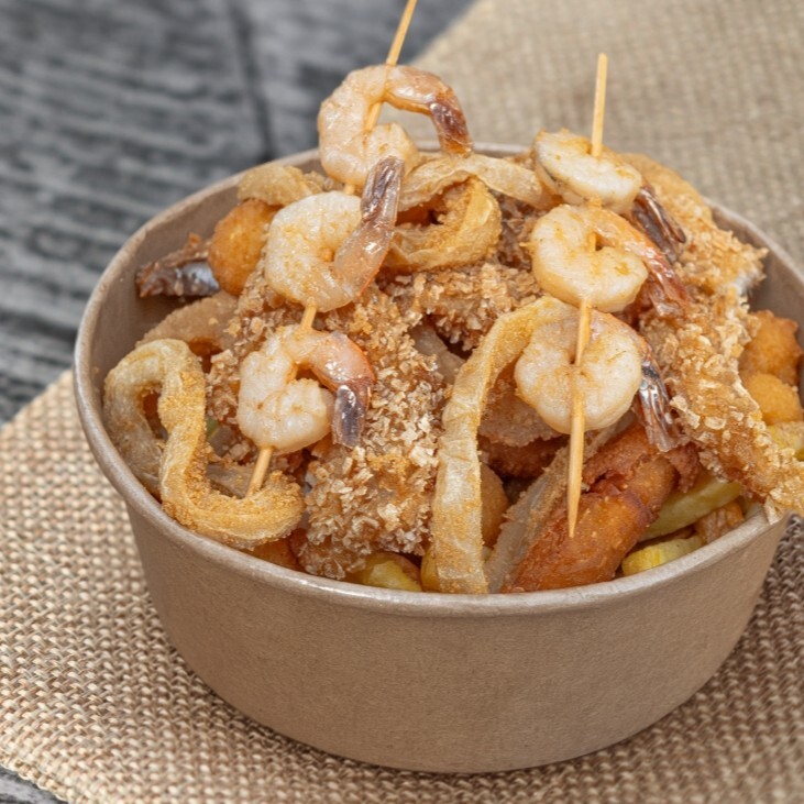 Kalamar & Levrek & Karides & Cips Kovası