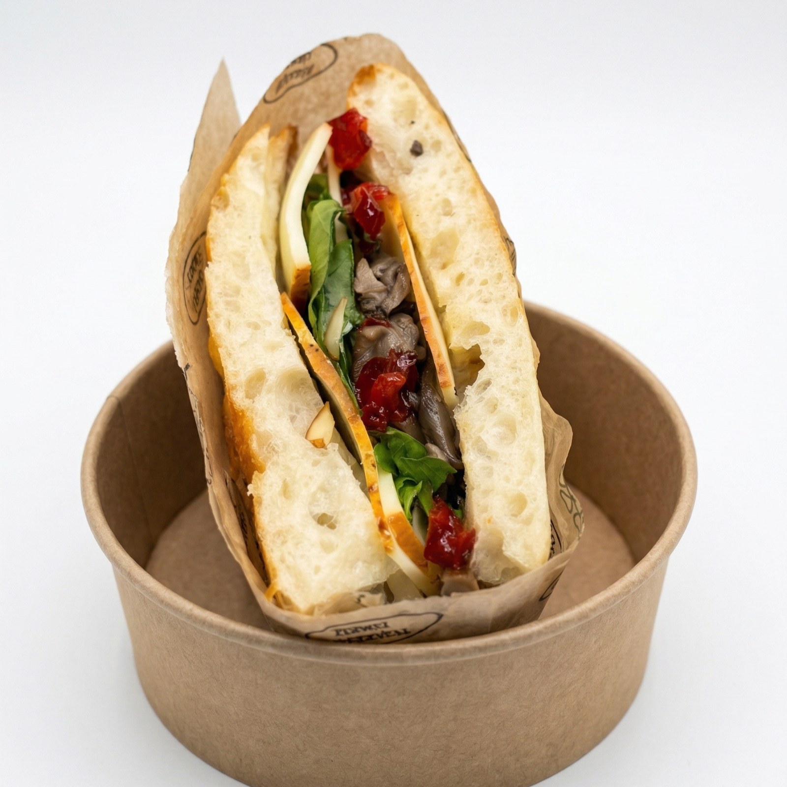 Yarım Focaccia Sandviç İstiridye Mantarlı İsli Peynirli Sandviç