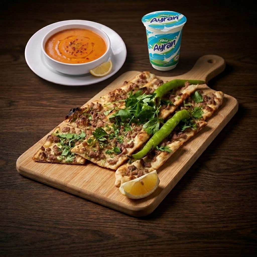Kıymalı Pide + Çorba + Ayran