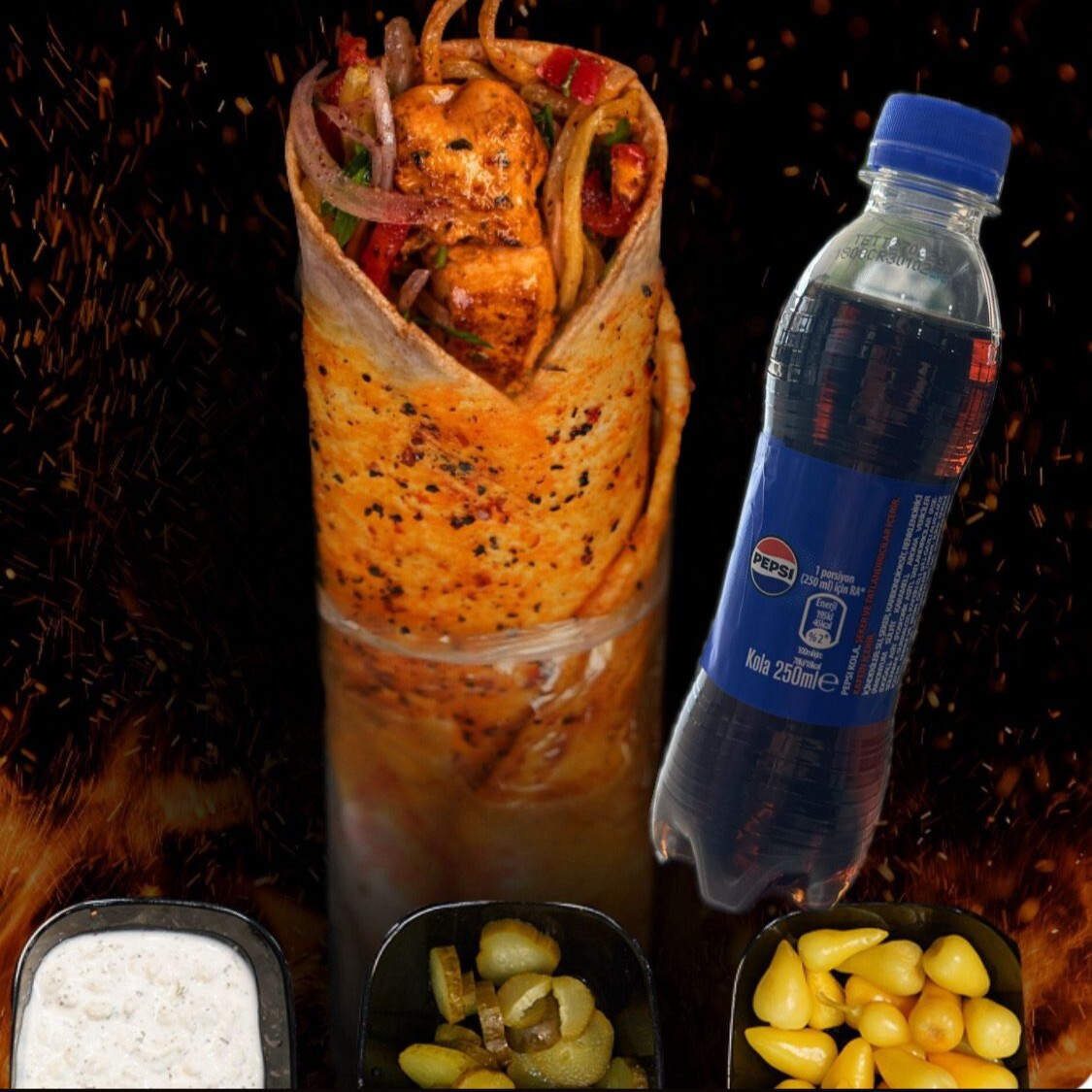 Tavuk Şiş Dürüm+ Kola+ Mezeler