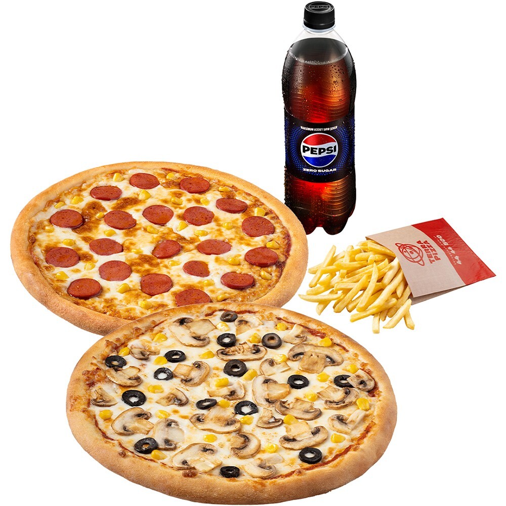 2 Büyük Boy Pizza Menü + Patates Kovası