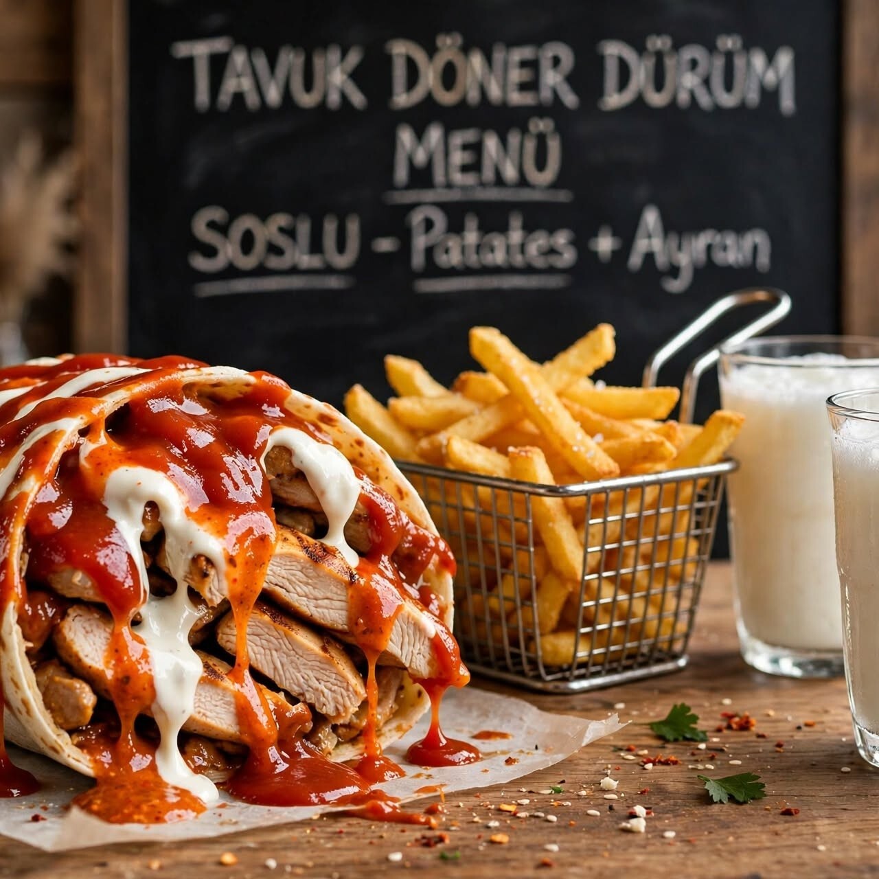 Janti Soslu Tavuk Döner Menü (Large) Tek Lavaş