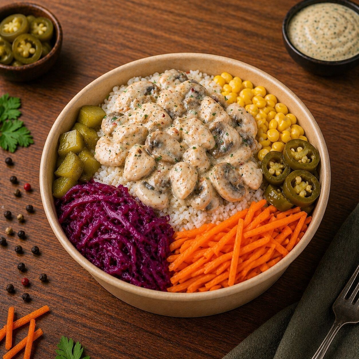 Kremalı Mantarlı Tavuklu Bowl Pilav
