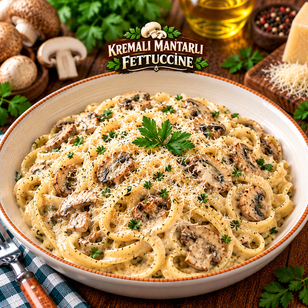 Kremalı Mantarlı Fettuccine