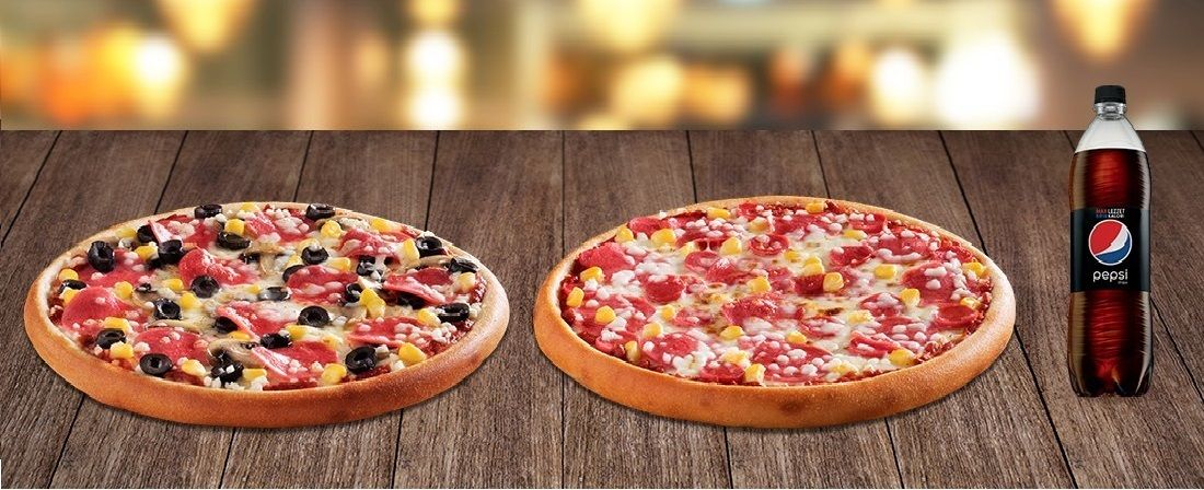 2 Orta Boy Pizza + Coca-Cola (1 L.)Zero