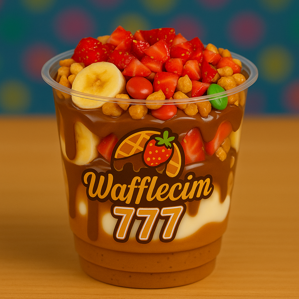 Cup Waffle | Karamel Soslu Muzlu Çilekli