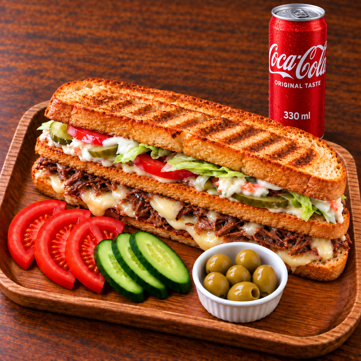 Kavurmalı Kaşarlı Ayvalık Tostu + Coca Cola Menü