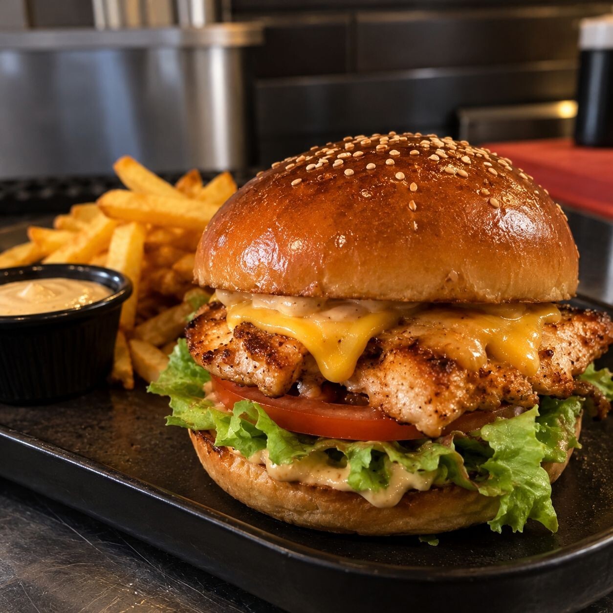 Tavuk Cheese Burger (150 gr) + Patates Kızartması