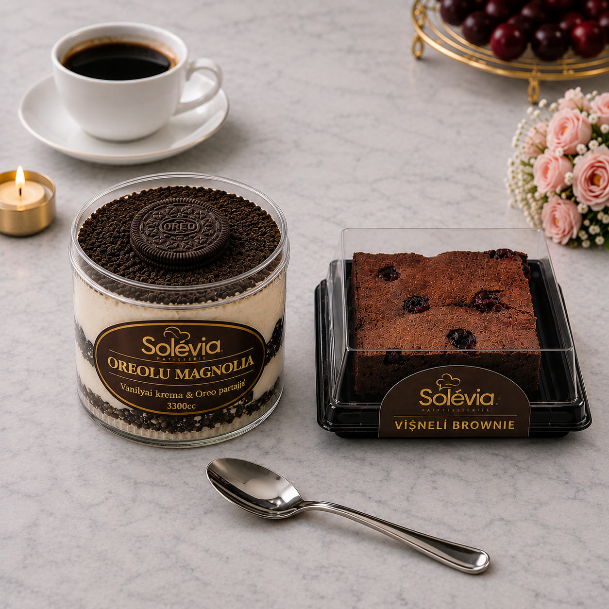 Kakao Aşkı Oreolu Magnolia + Vişneli Brownie
