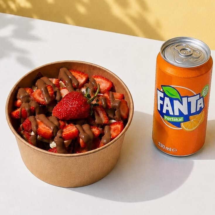 Bowl Kova Taze Çilek Muz ve Sos + 330 ml Fanta