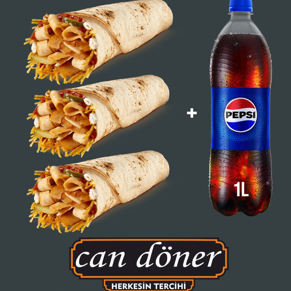 3'lü Tavuk Dürüm + 1 Litre İçecek