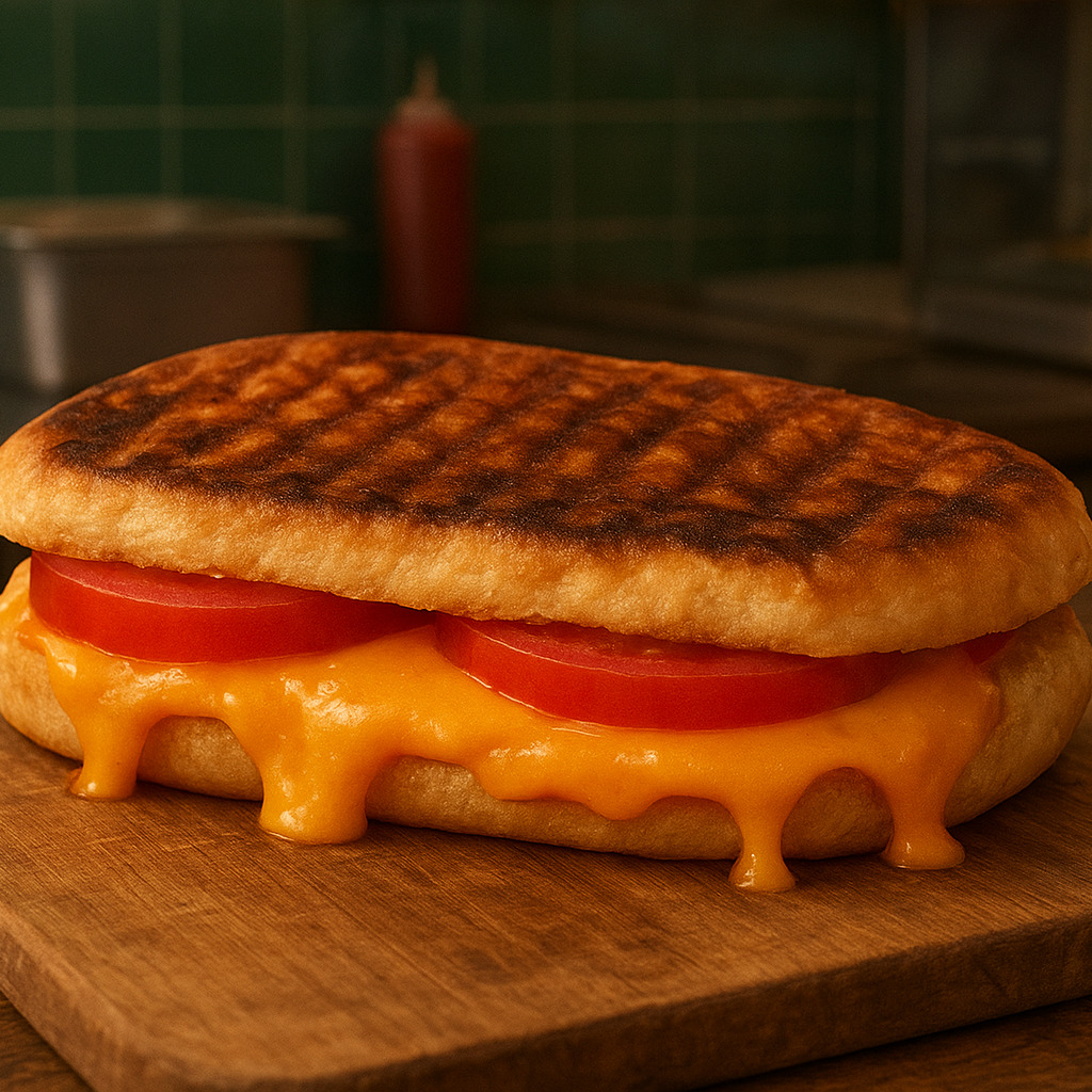 Bazlama Ekmeğine Sucuklu, Cheddar Peynir Soslu Tost