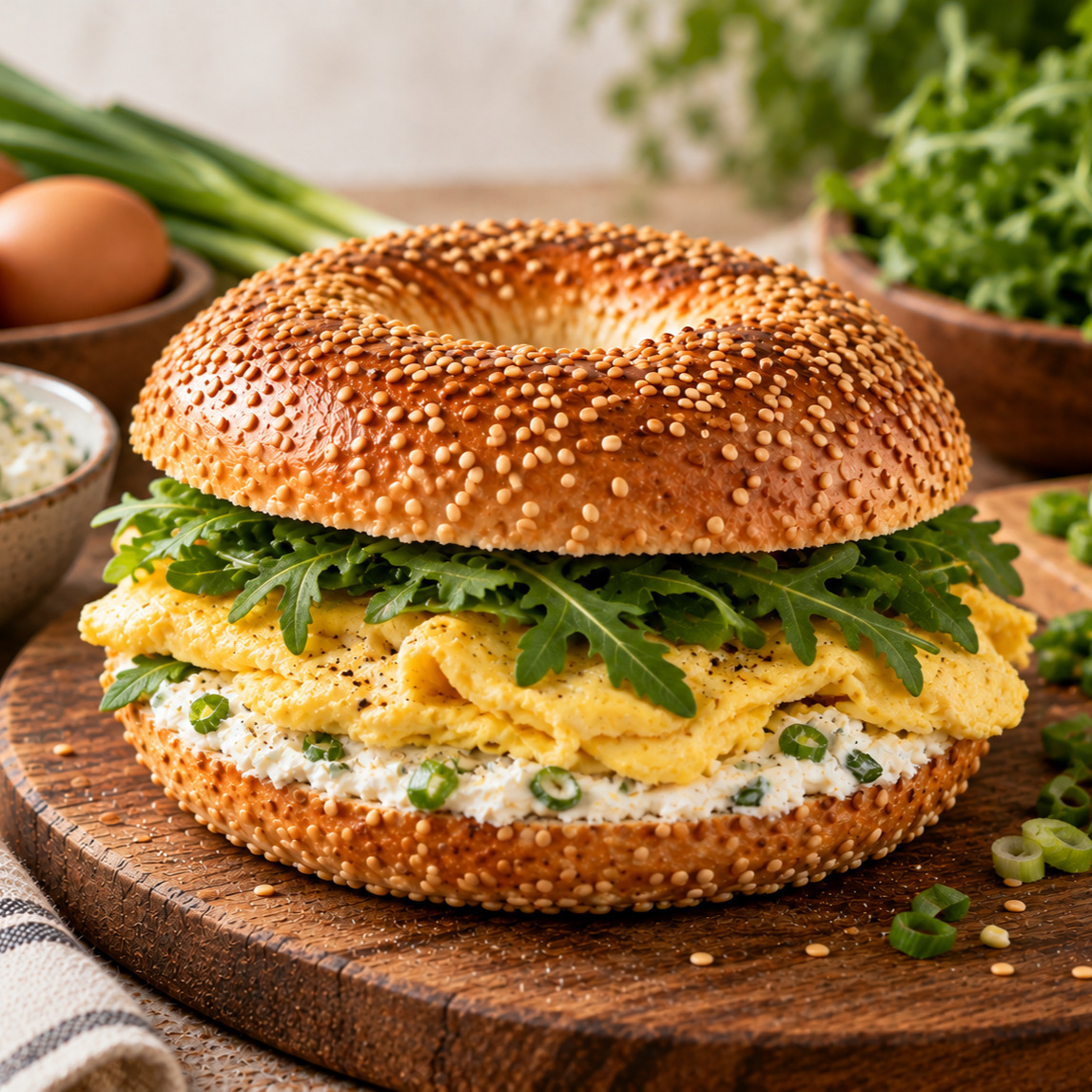 Yumurtalı Scallion Cheese Bagel Sandviç