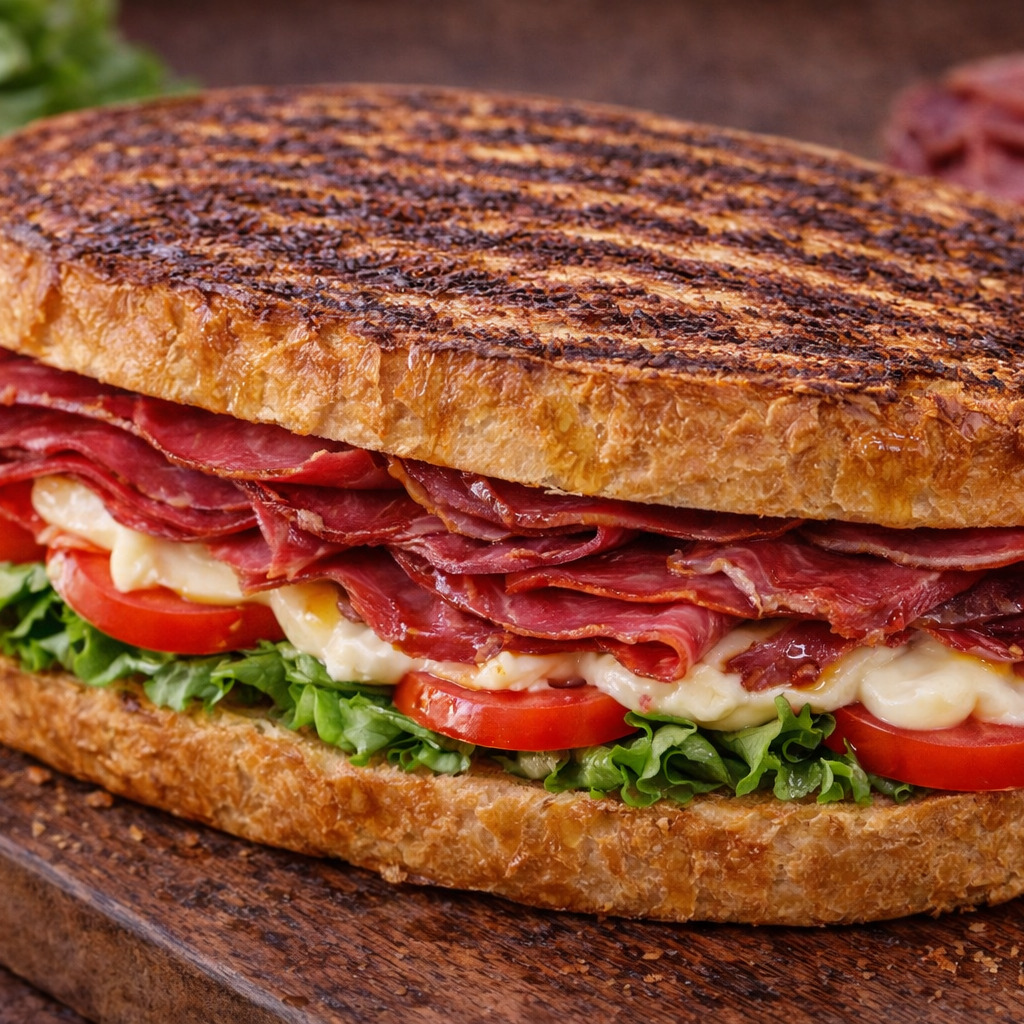 Yumurtalı Ekmeğe Pastırmalı Sandviç