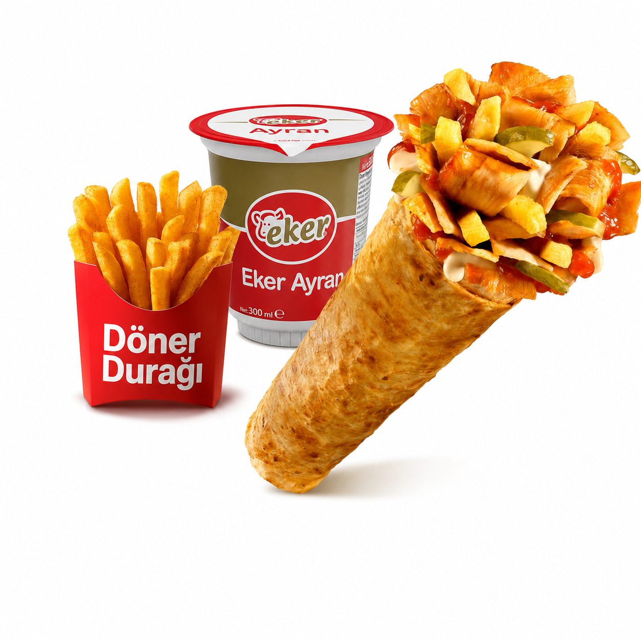 Tavuk Döner Dürüm + Patates Kızartması + Ayran