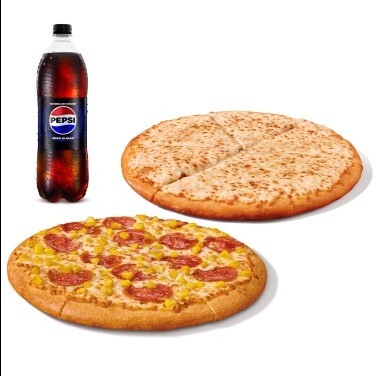 2 Adet Orta Boy Pizza + Pepsi Zero Sugar (1 L.)