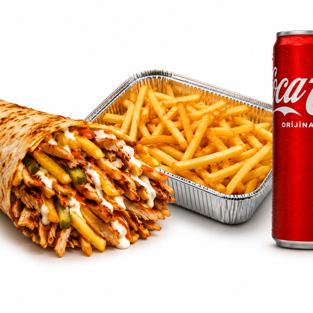 Acı Soslu Zurna Tavuk Döner Dürüm+Patates Kızartması+Coca Cola(250ml)