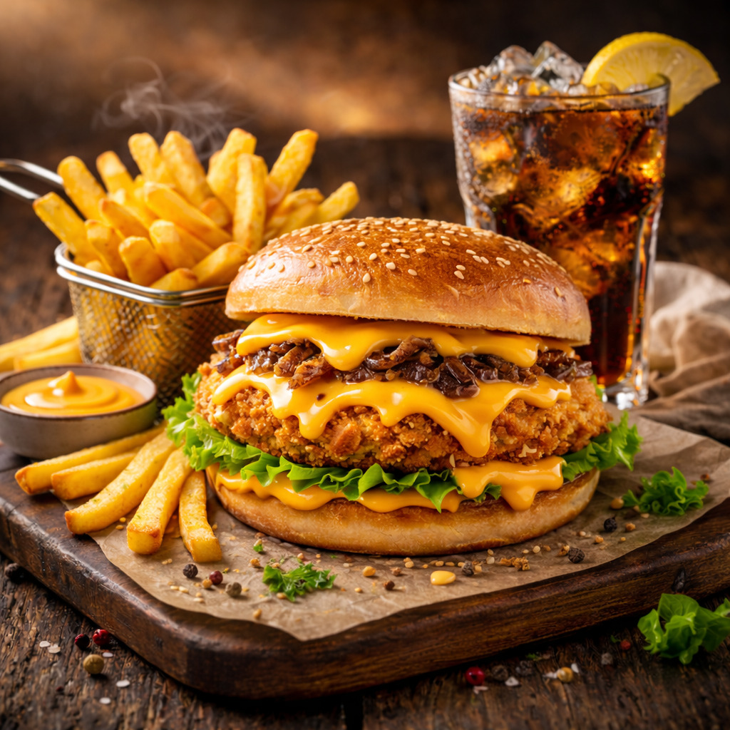 Bol Cheddarlı Tavuk Burger Menü