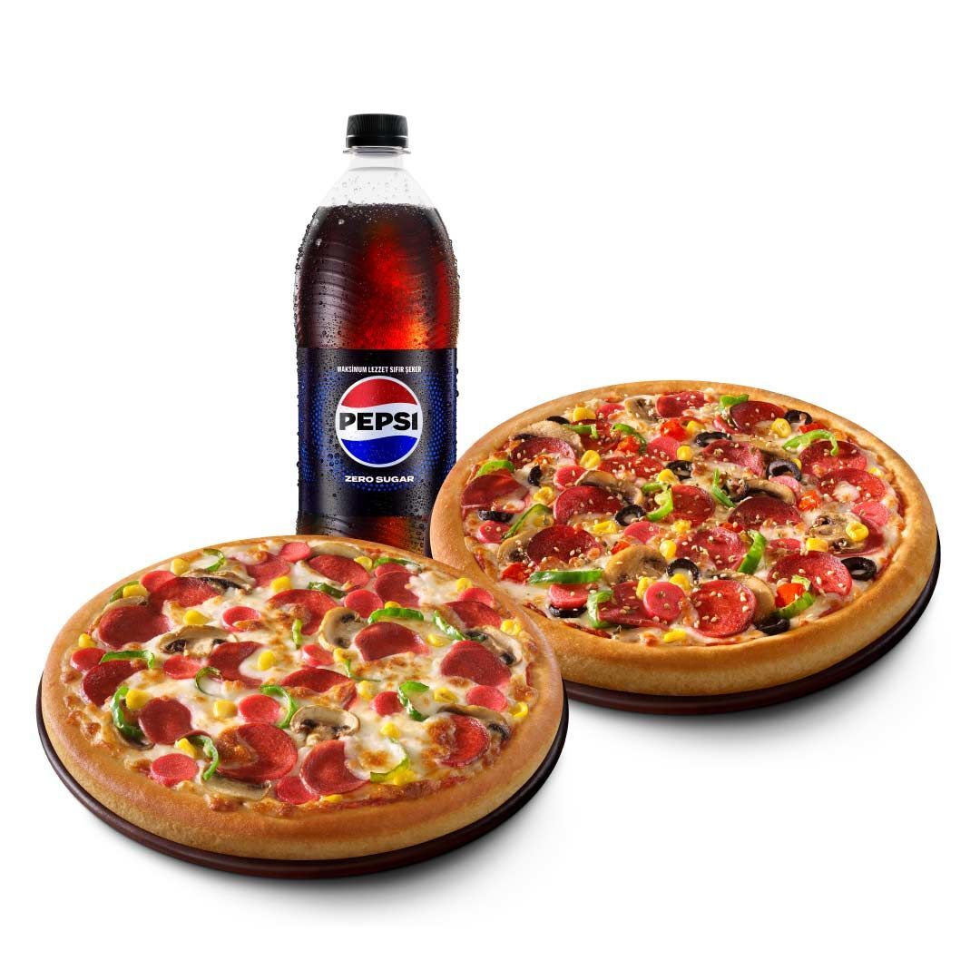 2 Orta Boy Pizza + İçecek (1 L.)