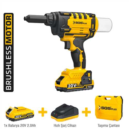 AKÜLÜ PERÇİN TABANCASI SETİ 20V 1*2.0 Ah (KÖMÜRSÜZ MOTOR)