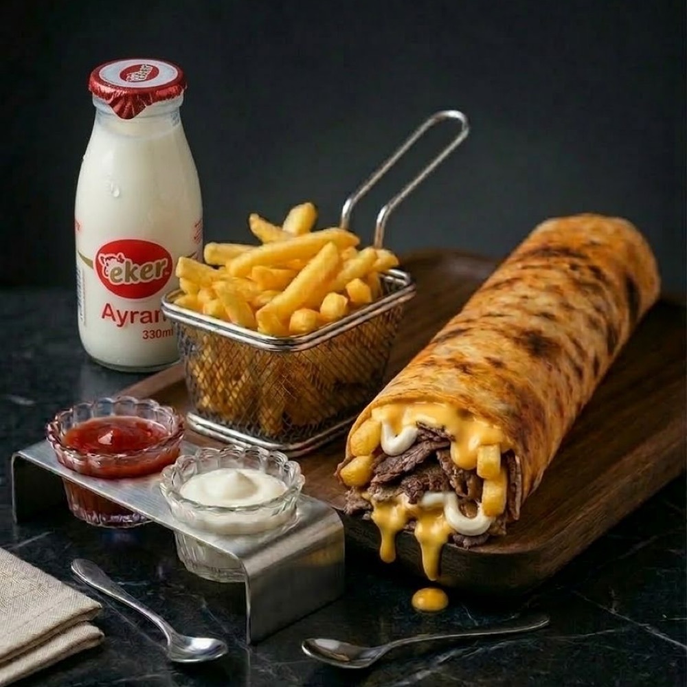 Zurna Et Döner Dürüm Cheddarlı Ayranlı Menü ( 100 Gr )
