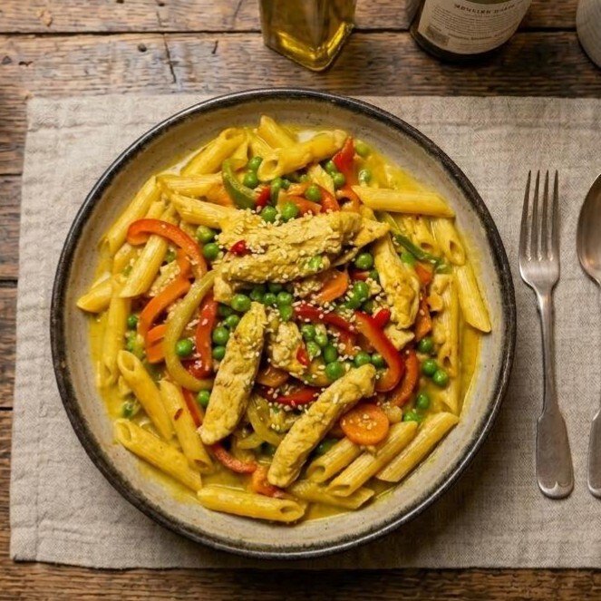 Köri Soslu Tavuklu Penne