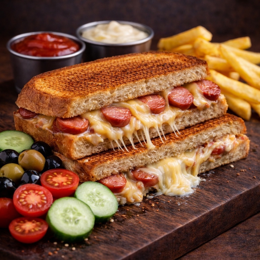 Büyük Somun Sosisli Kaşarlı Tost Menü