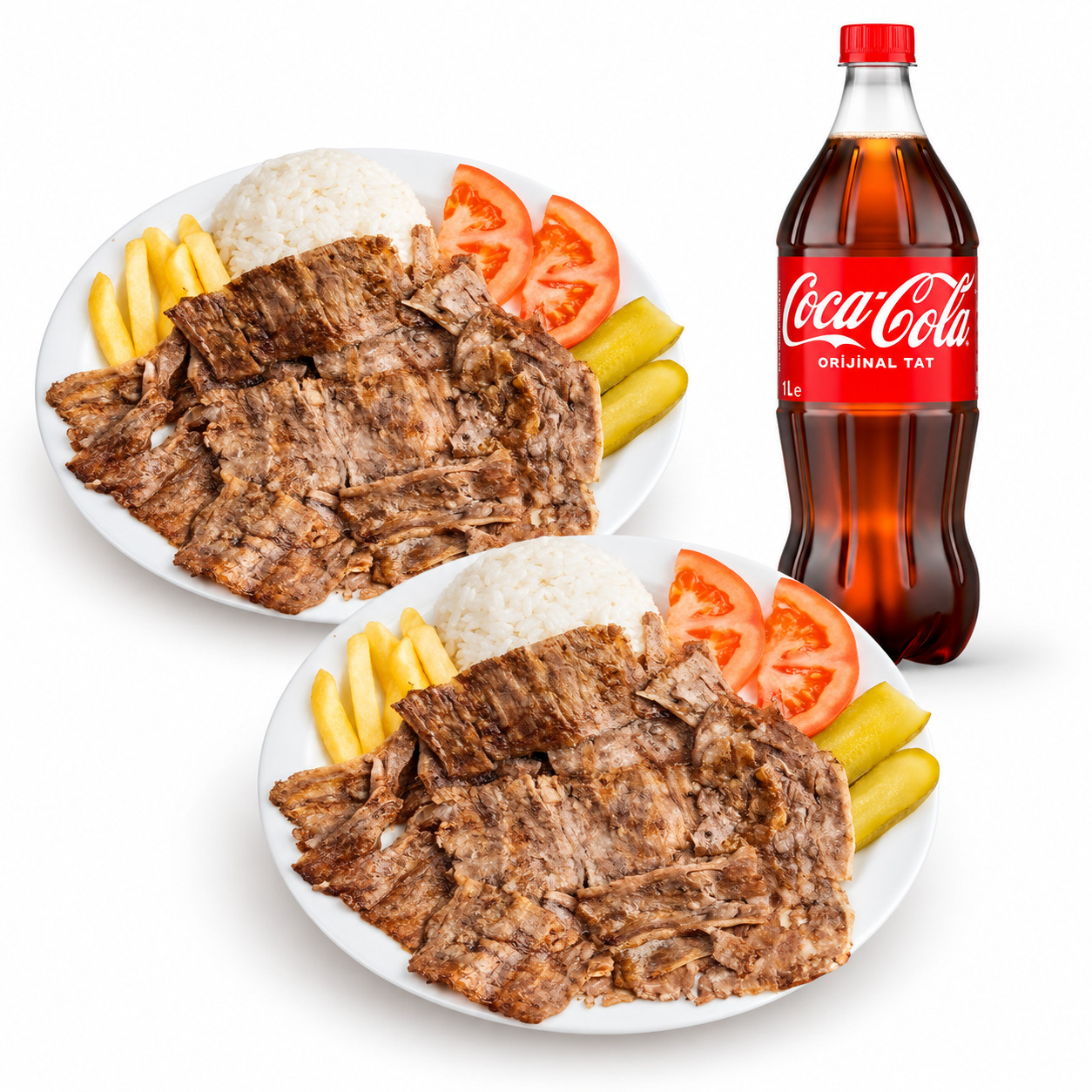 İkili Pilav Üstü Et Döner (2 X 150 g) + Coca-Cola (1 L)