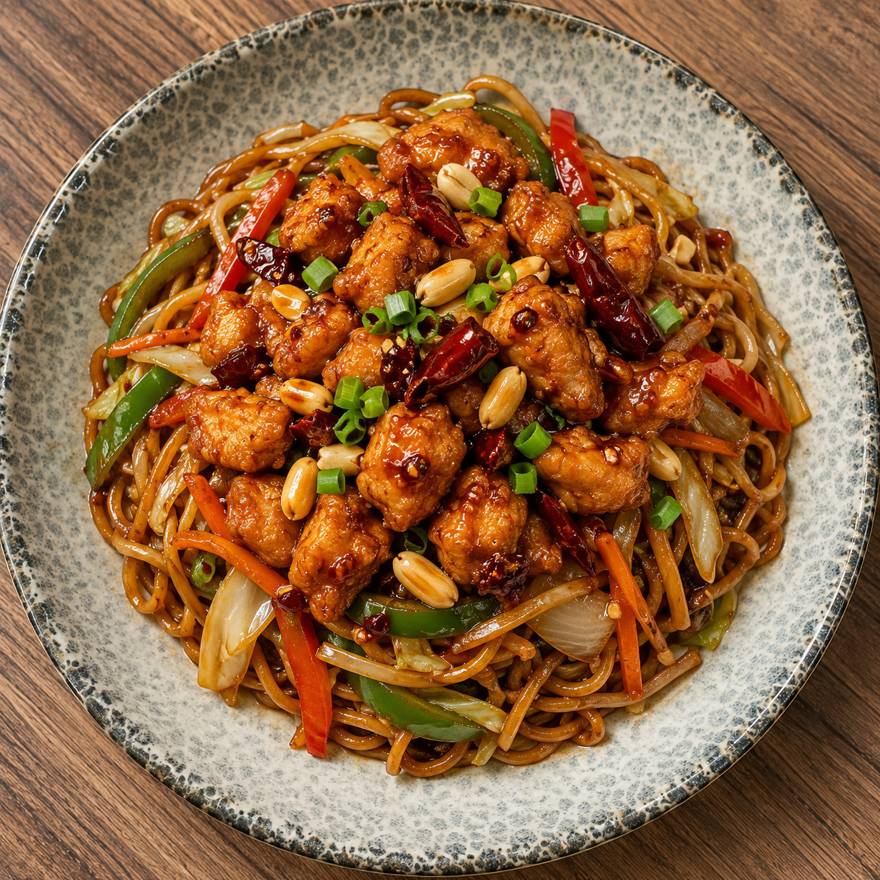 Sebzeli Noodle Üstü Kung Pao Tavuk