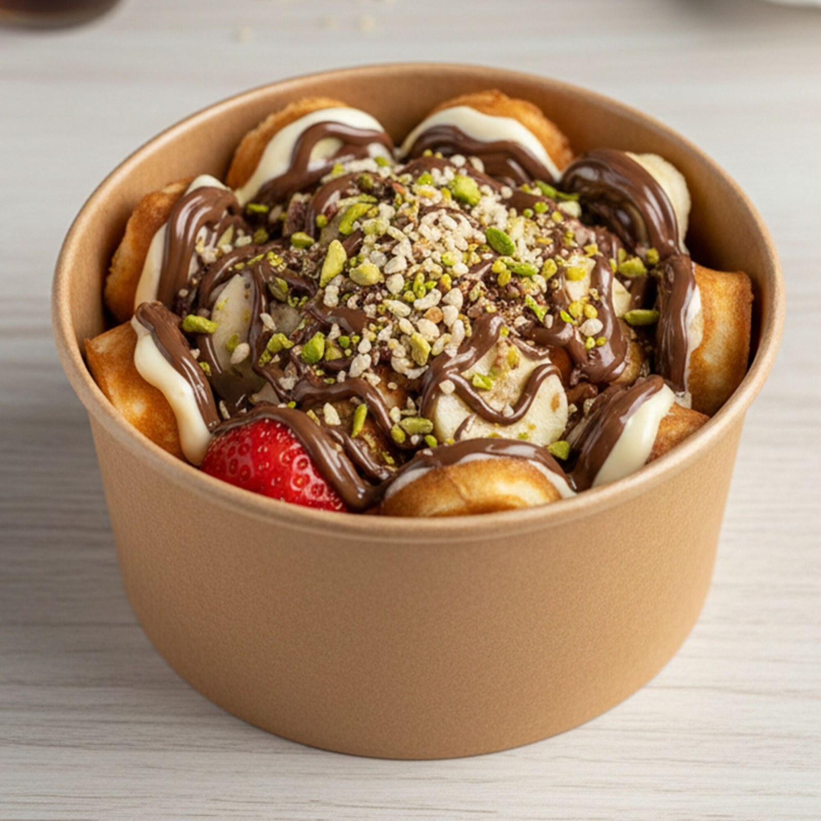 Çilek Soslu Kova Waffle