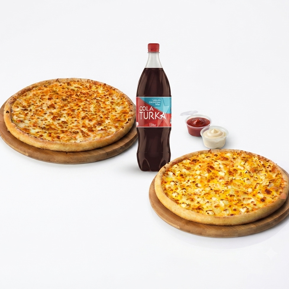 2'li Pizza Margarita & 1 L Kolaturka Menü [Orta Boy] Pizza baharatı +Ketçap+ Mayonez