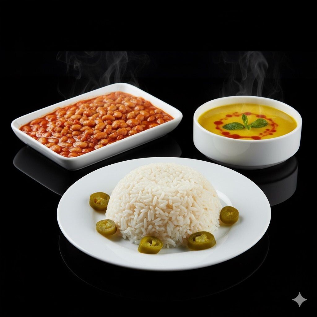 Mercimek Çorbası + l Kuru Fasulye (350 gr) + Sade Pilav (250 gr.)