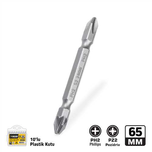 ÇİFT YÖNLÜ BİTS UÇ PH2/PZ2*65mm Sand-Pro Series