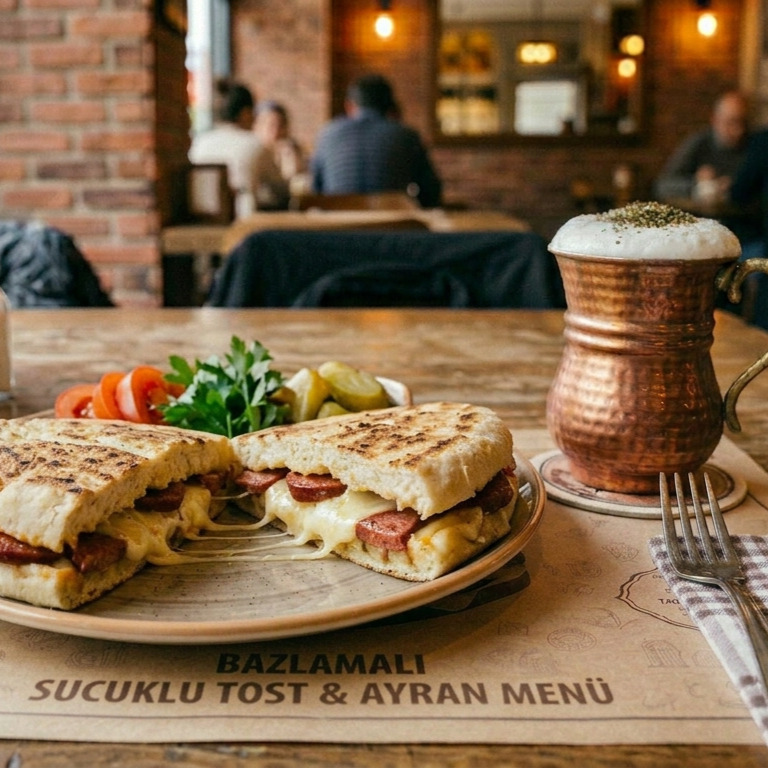 Bazlamalı Sucuklu Tost ve Ayran