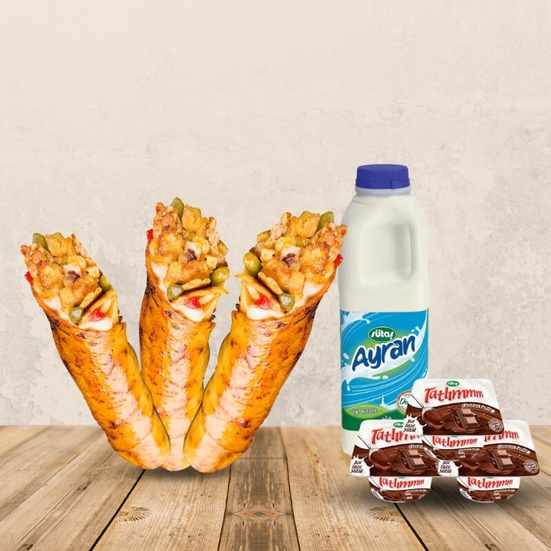 3'lü Tavuk Hatay Soslu Dürüm Menü (90 gr.)