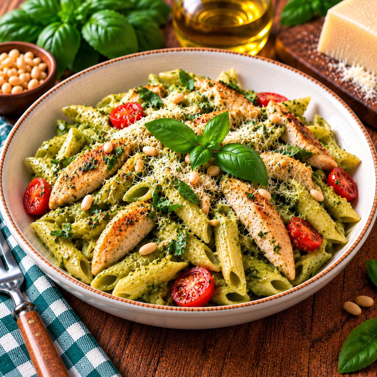 Tavuklu Pesto Soslu Makarna