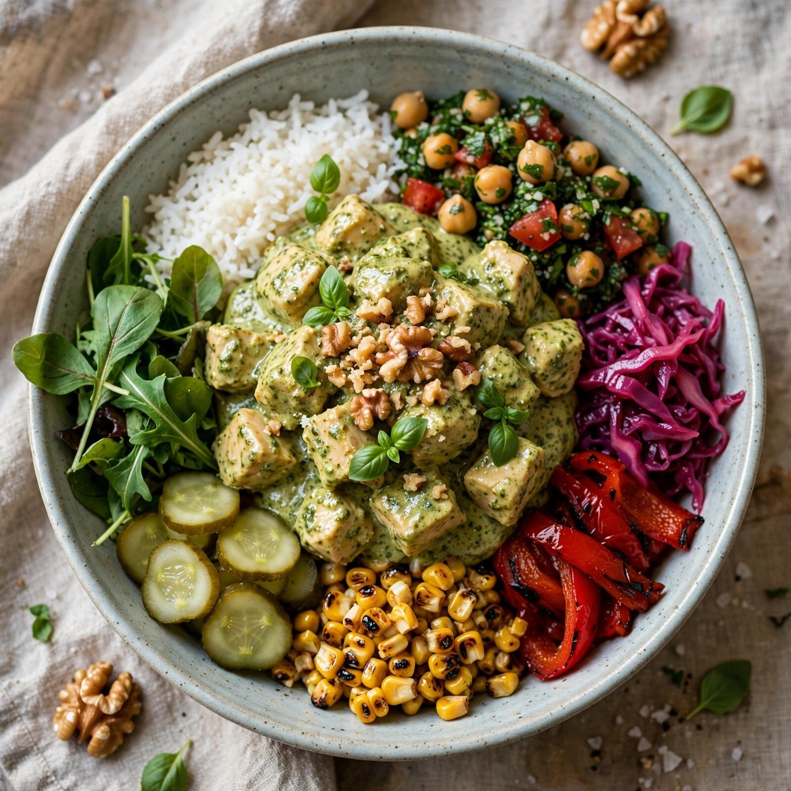 Pesto Kremalı İtalyan Tavuk Bowl