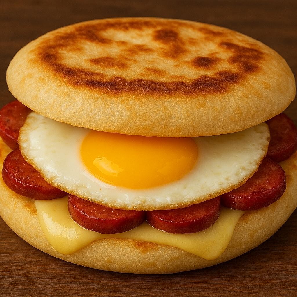 Kaşarlı Sucuklu Yumurtalı Bazlama Tost