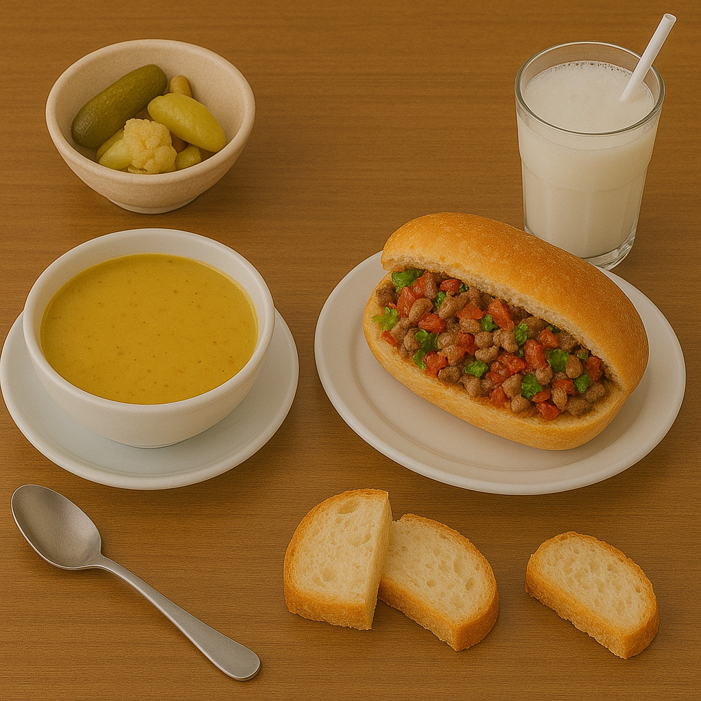 Acı Soslu Ekmek Arası Et Tantuni, Çorba ve Ayran Menü