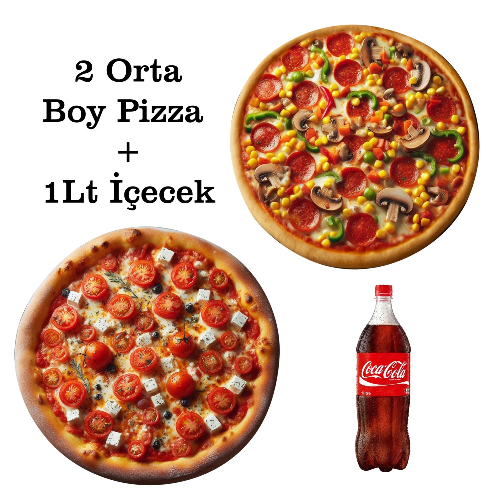 2 Orta Boy Karışık Pizza + (1 lt) Kola