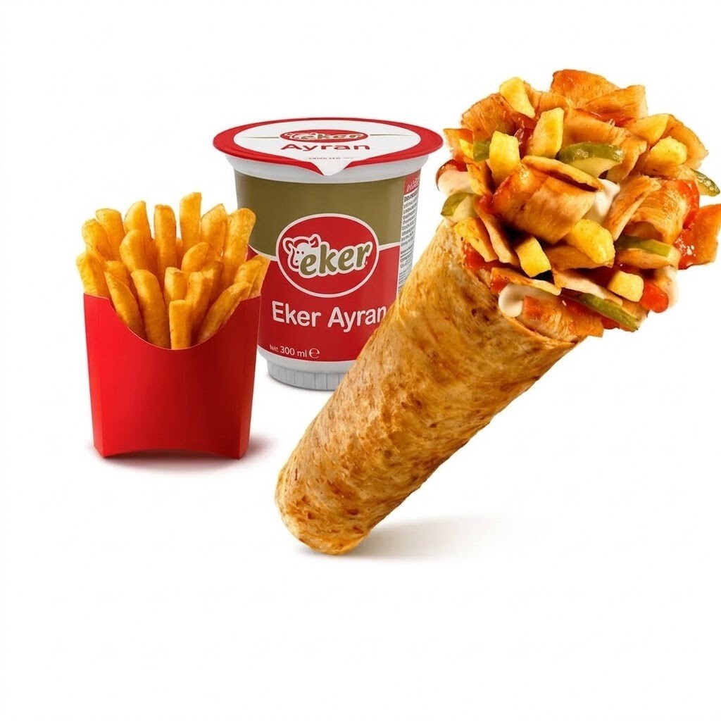 Tavuk Döner Dürüm + Patates Kızartması + Ayran