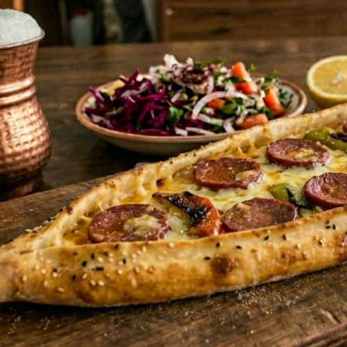 Sucuklu Kaşarlı Pide açık