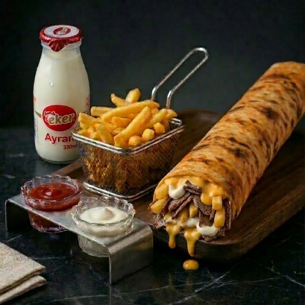 Et Dürüm Cheddarlı Ayranlı Menü ( 200 Gr )
