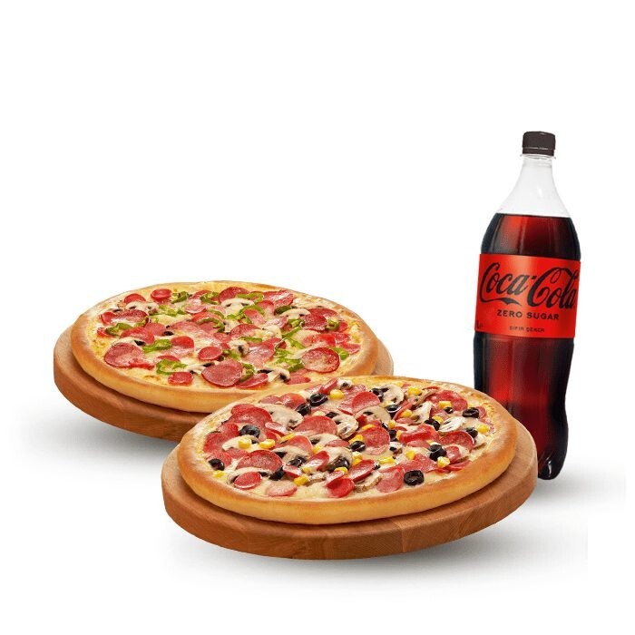 2 Adet Karışık Pizza İstediğiniz 1 Litre İçecek(küçük boy)